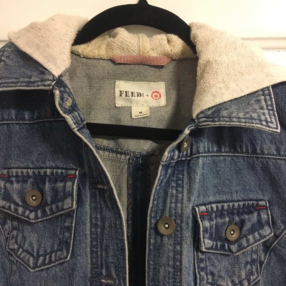 Crop denim vest with hood